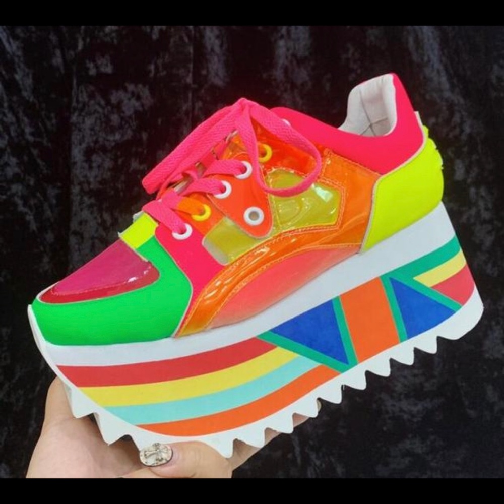 Multi color platform sneakers !!! Super cute